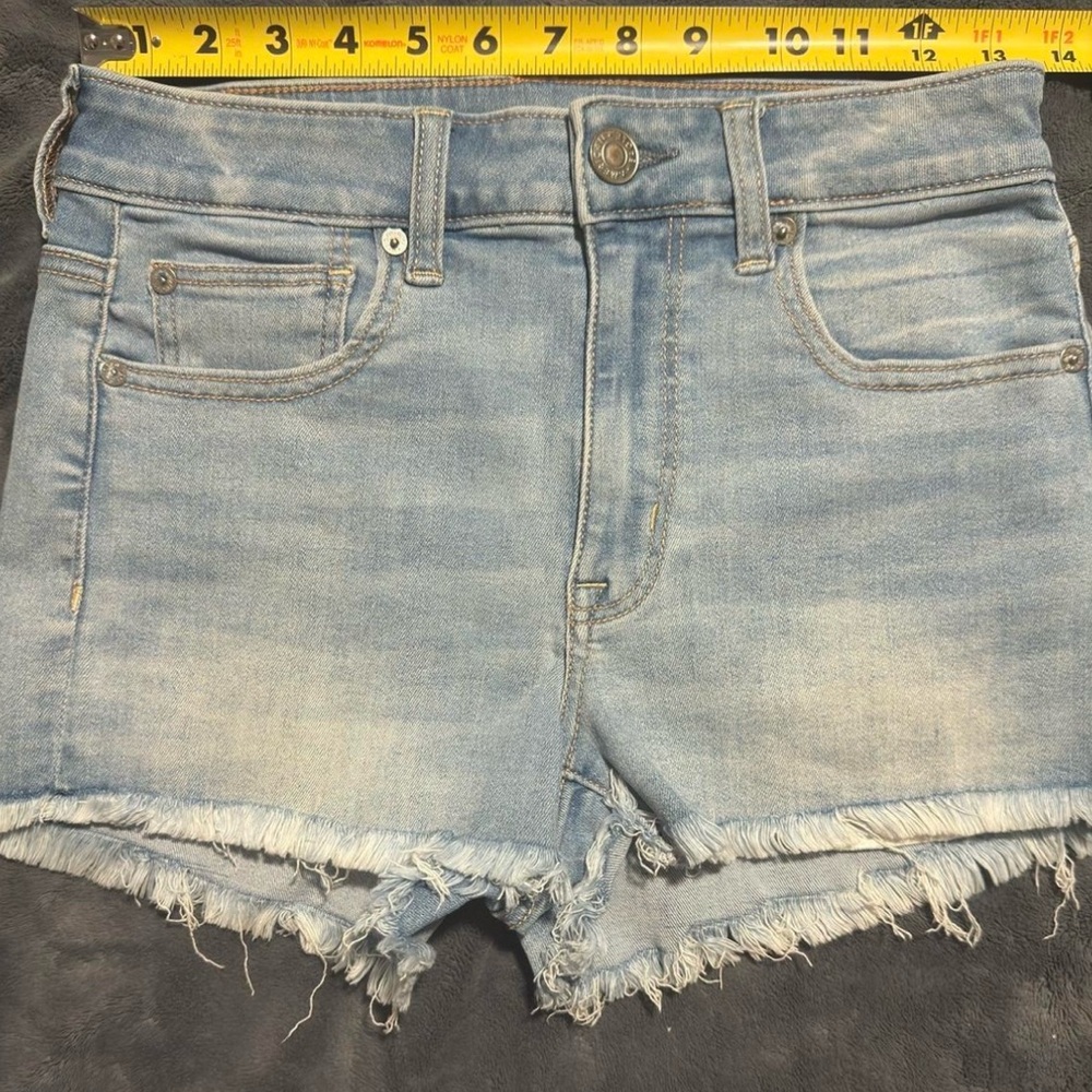 American Eagle Light Blue Frayed Jean Shorts, Shortie, Size 6